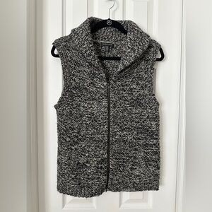 Eileen Fisher Tweedy Yak Wool Blend Gray Black Sweater Vest Zip Medium